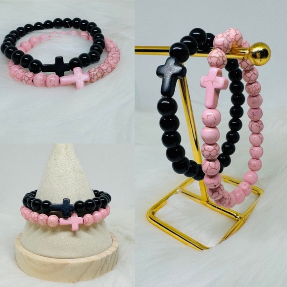 Wholesale Cross 8mm beaded Natural Stone Bracelets - Picture 3 of 7